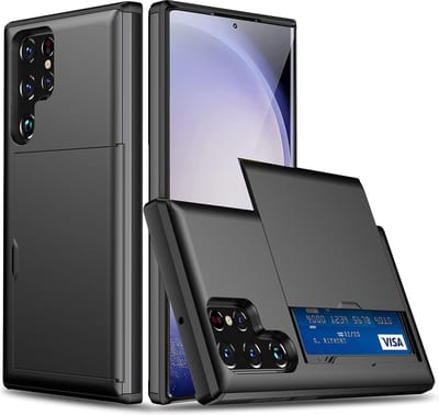 Hoesje Geschikt voor Samsung S23 Ultra Hoesje Zwart - shockproof Backcover met pasjeshouder - Ruimte voor 2 pasjes