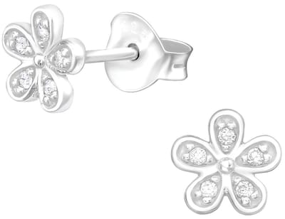 Joy|S - Zilveren bloem oorbellen - 6 mm - zirkonia - oorknoppen