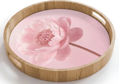 Dienblad rond 40x40 cm - Schootdienblad hout - Bloem - Pioenroos - Roze - Borrelplank rechthoek - Plateau houten dienbladen