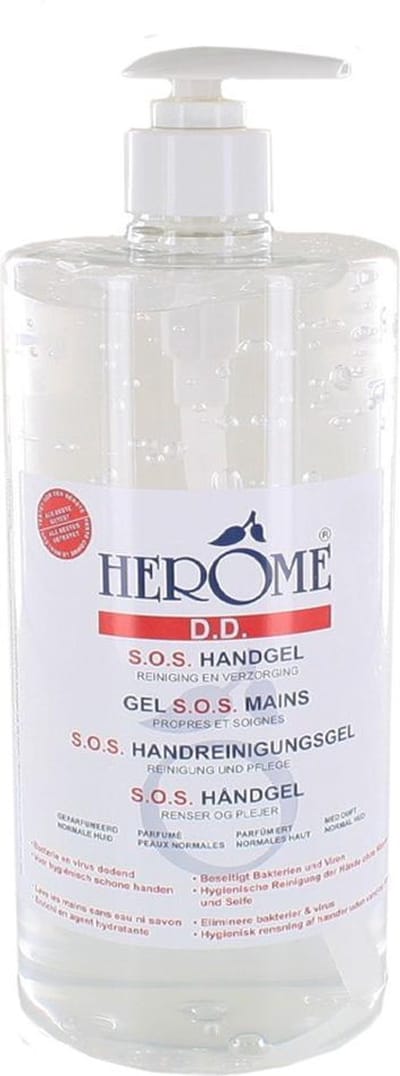 Herome Direct Desinfect Handgel Sensitive (Parfumvrij) met pomp - Desinfecterende Handgel met 80% Alcohol - Beschermt Tegen Bacteriën en Droogt de Handen Niet Uit - 1000ml.