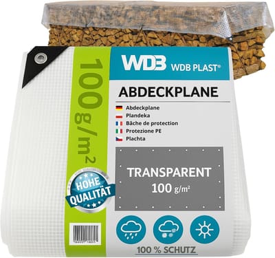 Afdekzeil Waterdicht - Beschermzeil Tarp - Alle Weersomstandigheden - Versterkte Transparante Folie - 5 x 6 Meter - Transparant