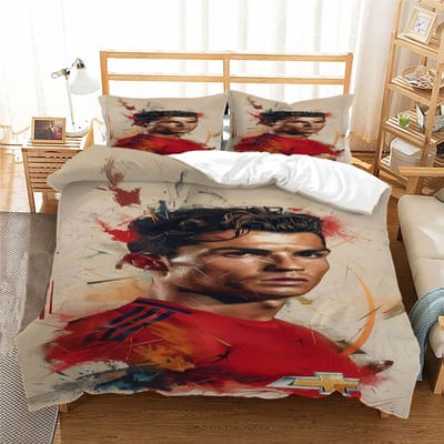 Ensemble de literie Football Cr7 Ronaldoo Housse de couette Taie d'oreiller Enfants Adulte Garçon Fille Décoration de chambre Simple Double Grande Taille 100x135cm-2pcs