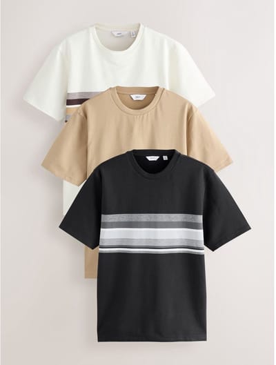 Next - Heren - Set van 3 T-shirts met kleurblokken - Zwart