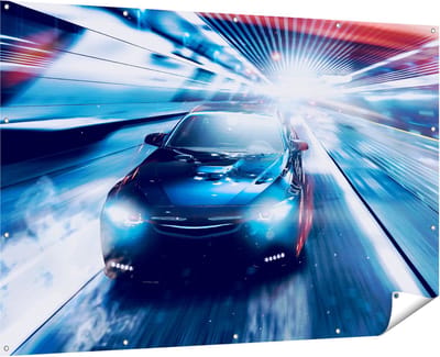Gards Tuinposter Zwarte Sportwagen Auto - Abstract - 180x120 cm - Tuindoek - Tuindecoratie - Wanddecoratie buiten - Tuinschilderij