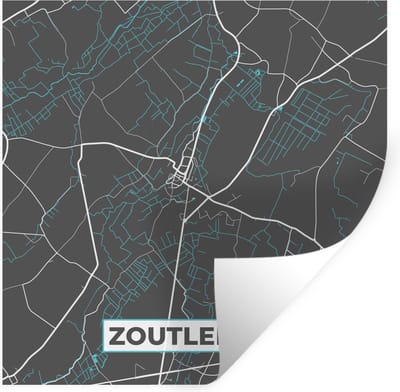 Muurstickers - Sticker Folie - Plattegrond – Zoutleeuw – Blauw – Stadskaart - Kaart - 100x100 cm - Plakfolie - Muurstickers Kinderkamer - Zelfklevend Behang XXL - Zelfklevend behangpapier - Stickerfolie