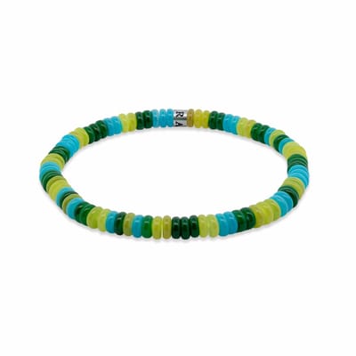 7FB-0804 – Frank 1967 – Heren Armband – Kralenarmband – Lichtblauw, Donkergroen & Geel – Zilverkleurig