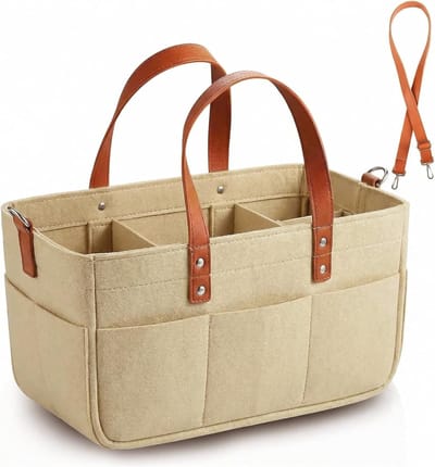 SnelShoppen - 30L Vilt Tas Met Compartimenten, Vilt Winkel Tas Voor Buitentochten, Picknick, Winkelen, Opslag - Khaki/40x27x27cm