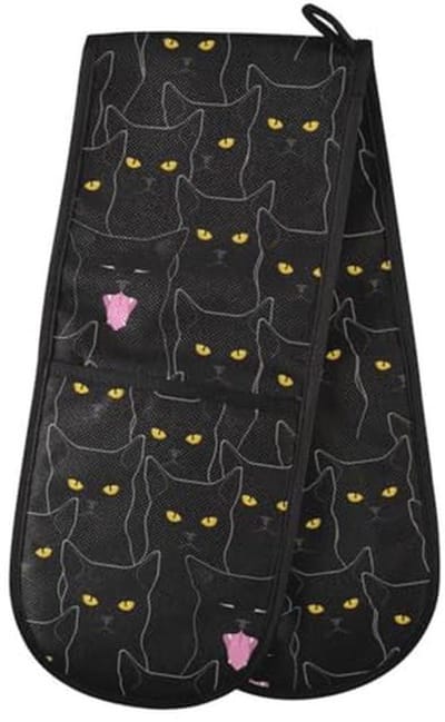 Hittebestendige dubbele ovenhandschoenen met kattenpatroon voor koken en BBQ