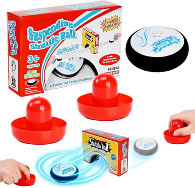 Draagbare airhockeytafel met 2 rode pucks, ideaal voor kinderen en volwassenen, perfect voor feestjes en spelletjesavonden