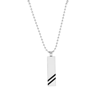 Lucardi Heren Ketting met hanger plaat streep zwart - Staal - Ketting - Vaderdag Cadeautje - 70 cm - Zilverkleurig