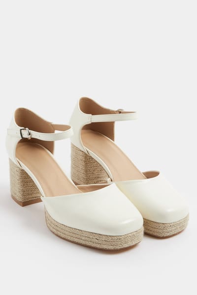 Yours Witte Espadrille Blokhakken Met Plateauzool In Extra Brede Eeepasvormsize 37EEE