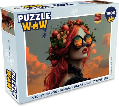 Puzzel Vrouw - Kroon - Tomaat - Bascilicum - Zonnebril - Legpuzzel - Puzzel 1000 stukjes volwassenen
