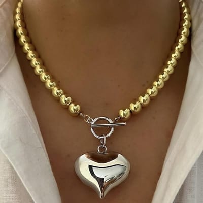 1 Stuk Punk Stijl Hart Hanger Ketting Voor Vrouwen, Modieuze Overdreven Slot Bedel, Veelzijdige Dagelijkse Accessoires Sieraden brown