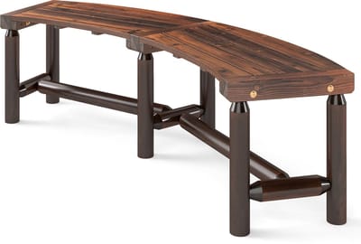 COSTWAY Tuinbank, gebogen, houten bank zonder rugleuning, weerbestendige zitbank voor 3-zits, belastbaar tot 360 kg, terrasbank van hout, parkbank voor tuin, balkon, terras (rustiek bruin)