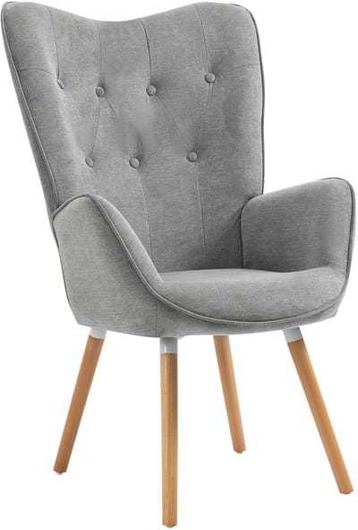 MEUBLES COSY Fauteuil - scandinave hoog rug stof comfortabele zit massief beukenhouten poten - Grijs