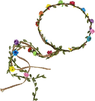 Bloemenkroon - Bloemenkrans Hoofddeksel - Feestelijke Gelegenheden - Volle Rozen - 17 cm Binnendiameter - Veelkleurig