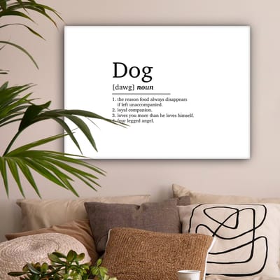 Canvas Schilderij Quotes - Dog - Hond definitie - Woordenboek - Spreuken - 80x60 cm - Wanddecoratie