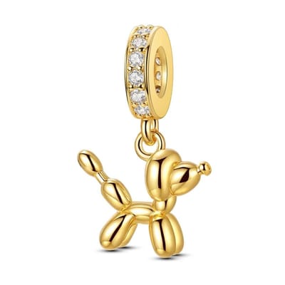 Fler® | Bedel | Past op populaire bedelarmbanden (standaard - 3mm) | Goudkleurige Poedel Bedel | Ballondier Hond Bedel | Hangbedel Charm | 925 sterling zilver | zirkonia | Armband Kraal | Valentijnsdag Cadeau | Sinterklaas kado | Kerstcadeau