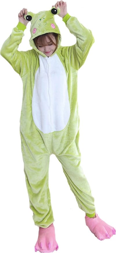 Kikker Onesie Pak Kostuum Outfit Huispak Jumpsuit Verkleedpak - Verkleedkleding - Halloween & Carnaval - SnugSquad - Kinderen & Volwassenen - Unisex - Maat XL voor Lichaamslengte (173 - 195 cm)