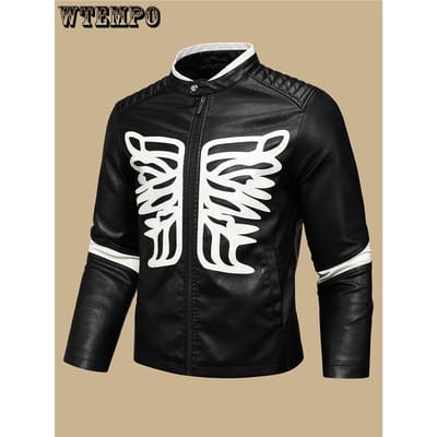 Veste Élégante en Cuir PU à Motifs d'Ailes et Blocs de Couleurs pour Homme - Multi-poches Style Streetwear Rétro Classique Veste Bomber - Convient pour les Vêtements Décontractés XXXL noir