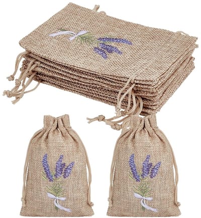 Dailygoods- Lavendelzakken 16 stuks - Jute zakken met trekkoord - 15x10cm - Lege zakjes voor kruiden/sieraden - Praktisch voor thuis/reis - Sachet