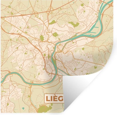 Muurstickers - Sticker Folie - Kaart - België - Stadskaart - Plattegrond - Liège - 100x100 cm - Plakfolie - Muurstickers Kinderkamer - Zelfklevend Behang XXL - Zelfklevend behangpapier - Stickerfolie