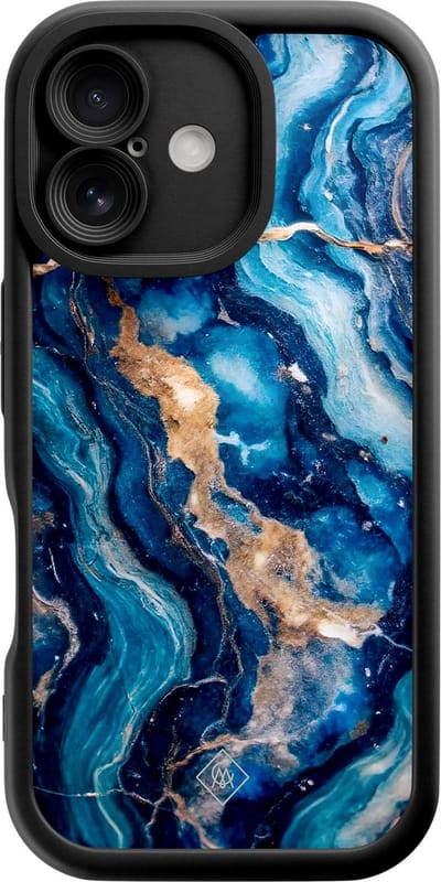 Casimoda® hoesje - Geschikt voor iPhone 16 - Ocean Marble - Effen telefoonhoesje met lensbescherming - Siliconen/TPU - Backcover - Blauw