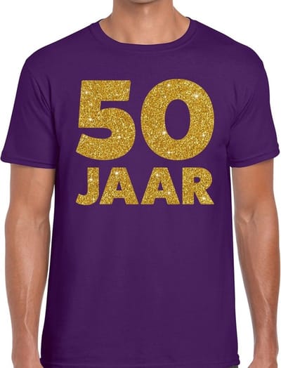 50 Jaar verjaardag - gouden glitters tekst - t-shirt - paars - heren - korte mouwen - Abraham pop kleding S