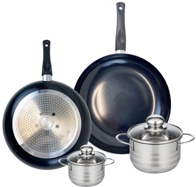 Set van 2 Koekenpannen 28 en 32 cm en 2 kookpotten 12 en 16 cm Elo Prima Brillant