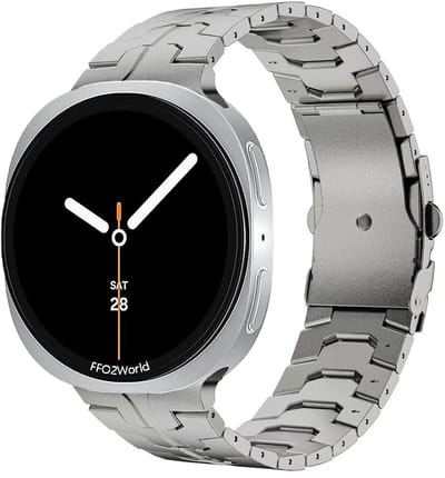 Stravo titanium bandje 'Iron' geschikt voor Samsung Galaxy Watch 9 (40/44mm) / Watch 8 (40/44mm) / 8 Classic (46mm) – Titanium kleur – premium metalen schakelband met inkortset – stijlvolle en duurzame horlogeband voor smartwatch