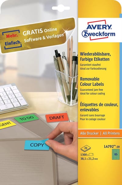 Laseretiket Avery 38 - 1x21 - 2mm 20 vel 65 etiketten per vel groen