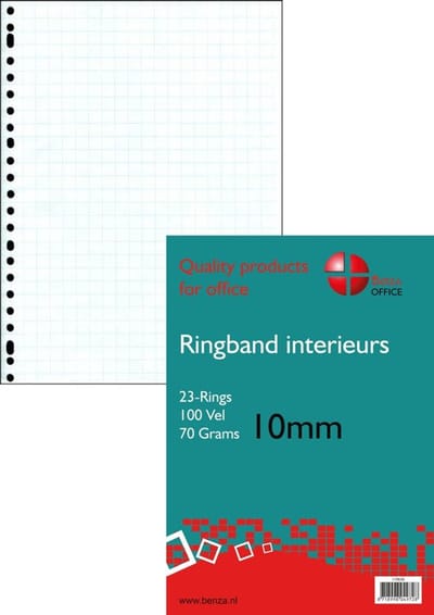 Benza - Ringband interieur A4 - Wiskundepapier Ruit 10 mm-1 cm - 23 ringen - 100 vel