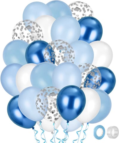 Ballonnen - 62 confetti ballonnen - Feestdecoratie - met lint - Geschikt voor verjaardags-, bruids- en huwelijksfeestdecoraties - Blauw en wit - 24,5 × 19 × 1 cm