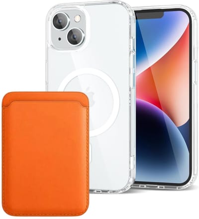 Shockproof Anti Shock Back Cover Hoesje Compatibel met MagSafe Geschikt voor: Apple iPhone 15 Plus met Magnetische Pasjeshouder - Oranje