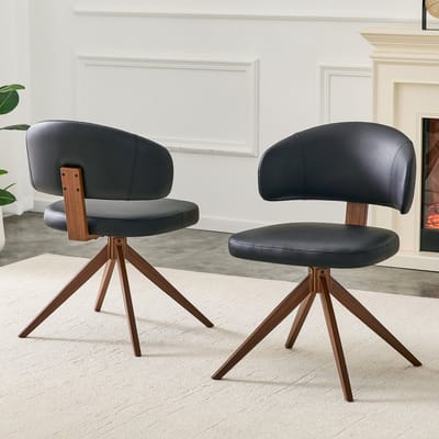 Eetkamerstoelen Set van 2 - Gebogen Rugleuning - PU Leren Zitting - Gestoffeerde Stoel - Draaibare Stoel - Metalen 4-Poots Frame - Keukenstoel - Woonkamerstoel - Bureaustoel - oor Woonkamer Keuken Kantoor - Zwart