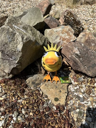 Metalen solarlamp "eend" - geel + oranje - met colourchanging LED - Staand model - hoogte 17 x 22 x 1 cm - Tuindecoratie - Tuinverlichting