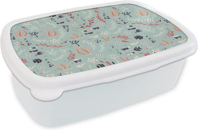 Broodtrommel Wit - Lunchbox - Brooddoos - Onderwater - Planten - Zeedieren - Patroon - 18x12x6 cm - Volwassenen