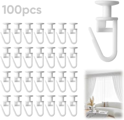 100 stuks gordijnhaken, schuifgordijnhaken, witte gordijnrails, gordijnringaccessoires voor ramen en deuren 2,6 x 1,1 cm (wit)