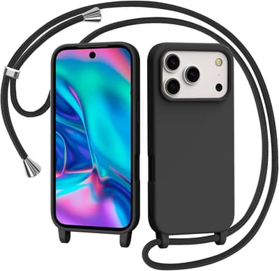 YPCd Crossbody Hoesje Geschikt voor Apple iPhone 17 Pro – TPU & Siliconen Backcover – Verstelbaar Koord – Schokbestendige Bescherming – Zwart