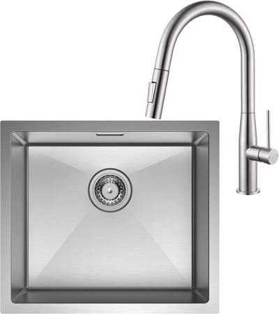 CECIPA Max Spoelbak Keuken 50x44CM - Spoelbakken Keuken Met Keukenkraan Met Uittrekbare Uitloop - Wasbak Keuken - Enkele Spoelbak - Spoelbakken met afdruip - RVS