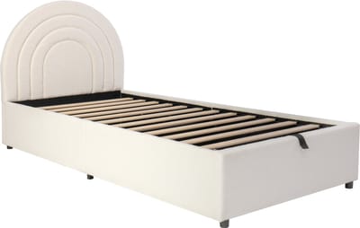 Gestoffeerd bed van 90*200 cm, kinderbed, eenpersoonsbed, met lattenbodem en hoofdbord, tienerbed, geschikt voor volwassenen en tieners, houten bedbodem, eenvoudig te monteren, lussenpoolstof, beige