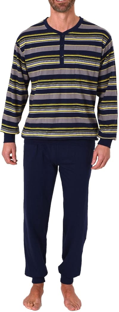 Lange herenpyjama met manchetten en knoopsluiting in elegante streepjeslook - 212 90 772