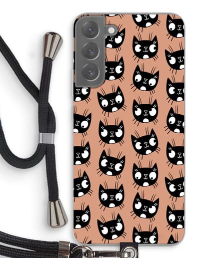 Case Company® - Hoesje met koord geschikt voor Samsung Galaxy S22 Plus hoesje met Koord - Kat - Telefoonhoesje met Zwart Koord - Bescherming aan alle Kanten en Over de Schermrand