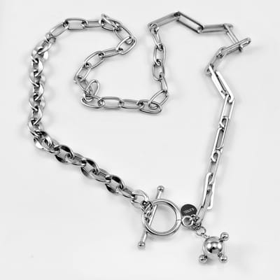 Dottillove Schakelketting Dames - RVS Wit Gold Plated - Ketting met Ball Hanger