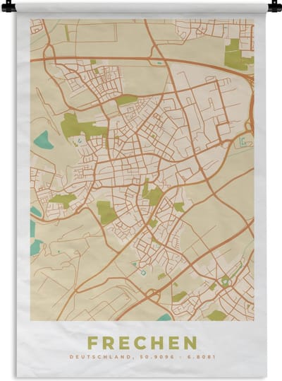 Wandkleed - Wanddoek - Frechen - Kaart - Vintage - Stadskaart - Plattegrond - 120x180 cm - Wandtapijt