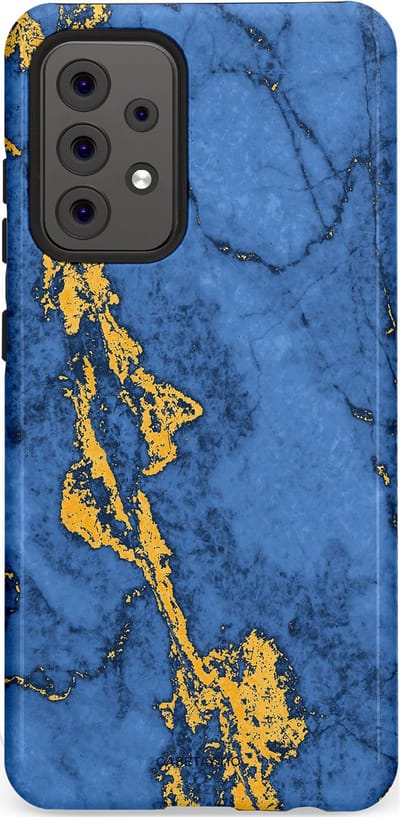Casetastic hoesje geschikt voor Samsung Galaxy A52 (2021) 5G / Samsung Galaxy A52 (2021) 4G - Dubbellaagse bescherming - Koninklijk Marmer - Fashion Case - Blauw Goud