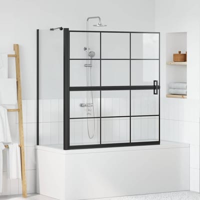vidaXL - Bad - Douche - Scherm - Zwart - en - Transparant - 116 - x - 68 - x - 128 - cm
