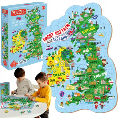 Puzzel Kaart Verenigd Koninkrijk en Ierland 100 Stukjes