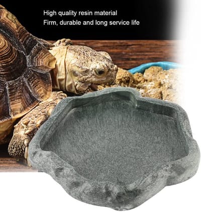 Waterbak Duurzaam - Reptielenvoeder - Hars Rots - Voerbak - Terrarium Decor - Maat S 14x12x1,6 cm - Reptielenvoerbak