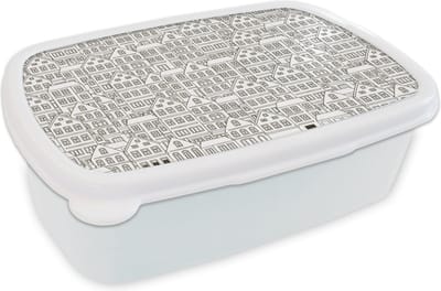 Broodtrommel Wit - Lunchbox - Brooddoos - Huis - Patronen - Skyline - 18x12x6 cm - Volwassenen